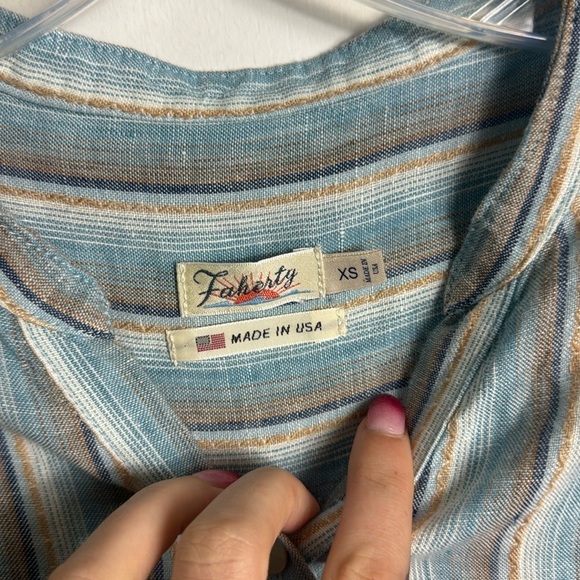 FAHERTY 100% Linen Striped Tunic Shirt Dress Kraine Shirtdress XS Blue white - Picture 5 of 10